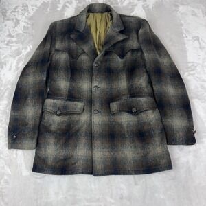 Vintage Wool Western Jacket Mens‎ 40 Plaid Cowboy Ranch Dark Academia Cabincore